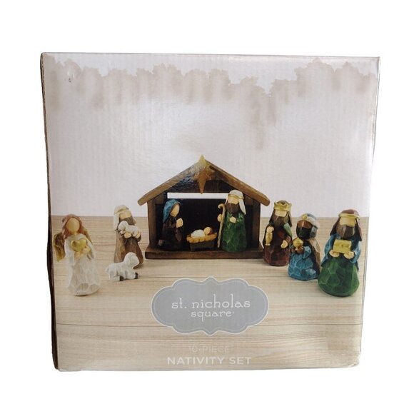 NIB St Nicholas Square 10 Piece Nativity Set Peace & Love Decor Kohls - Picture 1 of 7